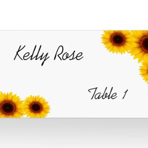 RokAPary Sunflower Tented Table Place Cards, for Wedding, Bridal Shower, Bachelorette or Engagement Party, Dinner Parties, Banquets, Easy Folding, 2"x3.5" Pack of 50 Cards, Made in USA