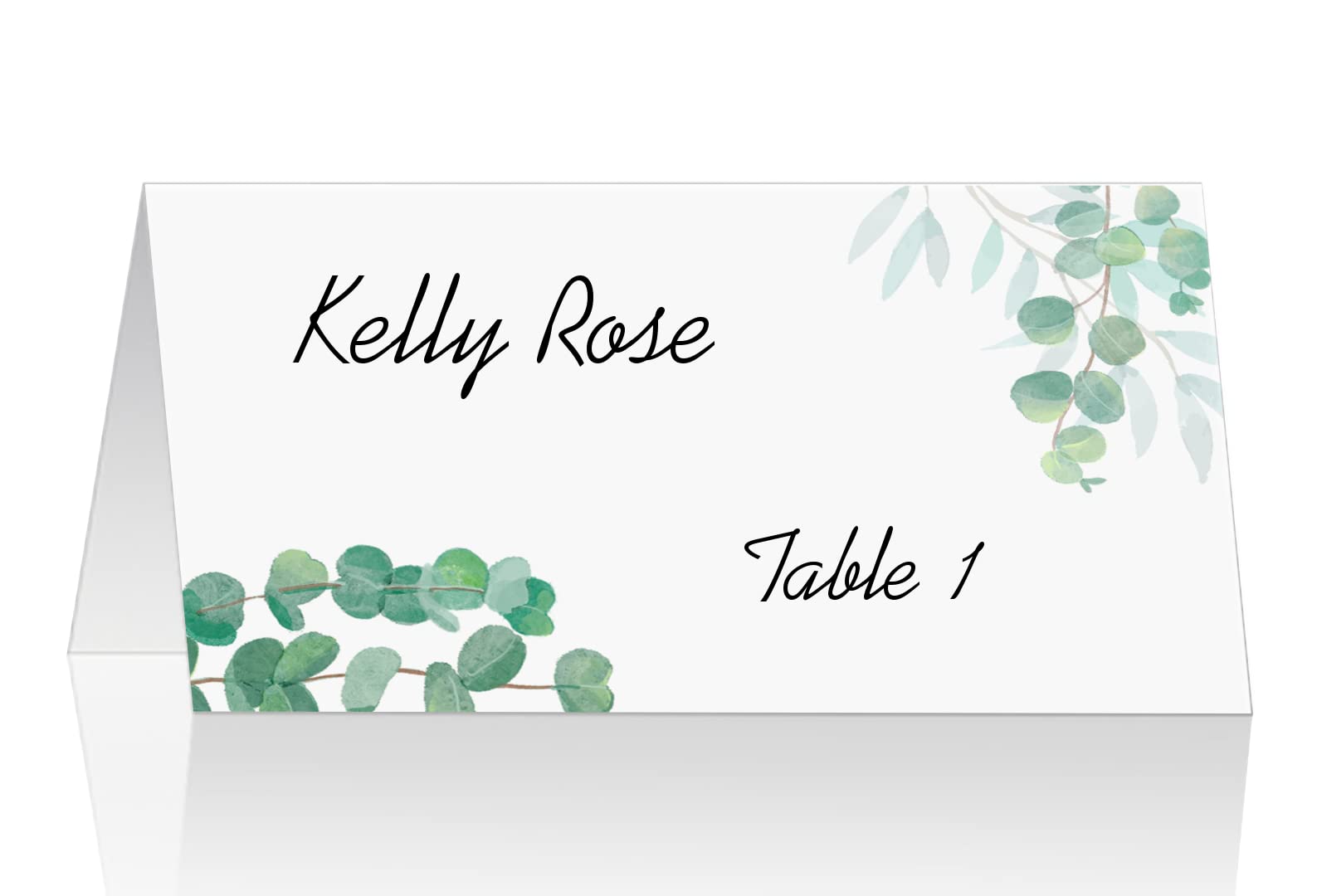 RokAPary Eucalyptus Tented Table Place Cards, for Wedding, Bridal Shower, Bachelorette or Engagement Party, Dinner Parties, Banquets, Easy Folding, 2"x3.5" Pack of 50 Cards, Made in USA