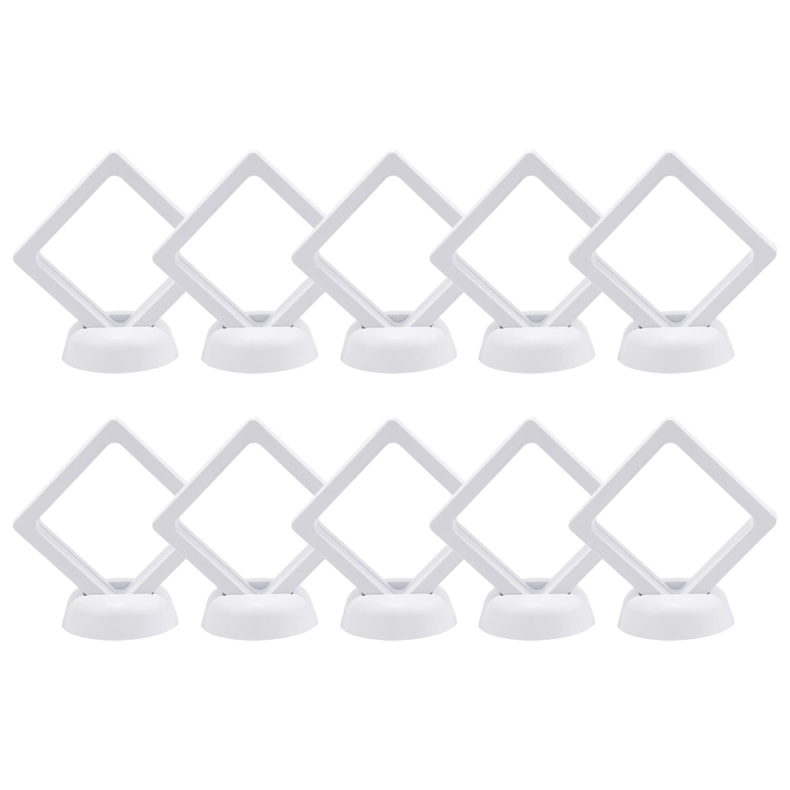 10 Pcs Diamond Shape Floating Display Case, 3D Floating Frame Display Holder Stands for Jewelry Commemorative Coin Medallions Fossil, 3.5 x 3.5 x 0.8 inches, White