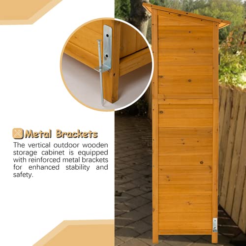 Outdoor Storage Cabinet- Garden Storage Shed- Lockable Wooden Storage Sheds Organizer for Home, Yard, Outdoor 56”L x 19.5”W x 64”H (Natural + Solid Wood)