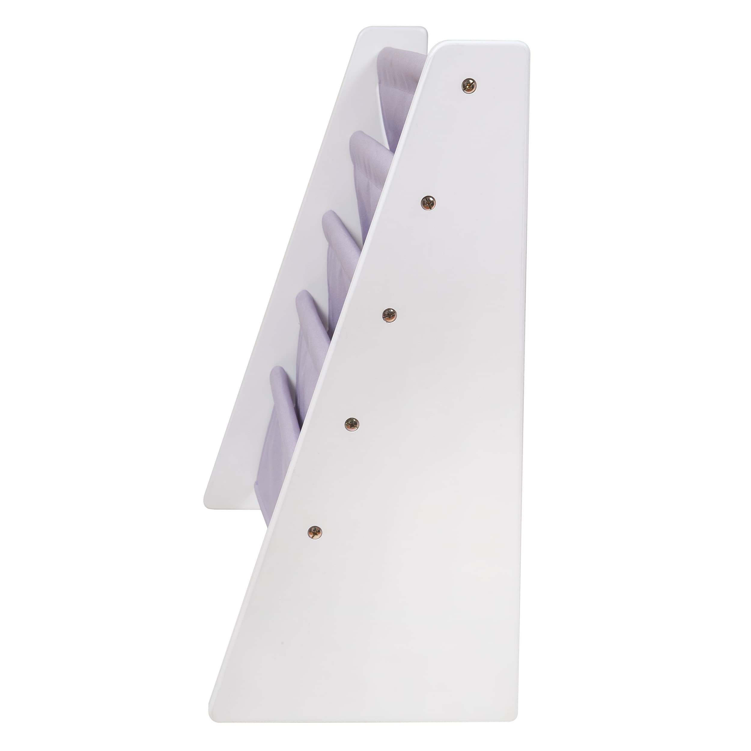 Wildkin Kids Canvas Sling Bookshelf for Boys and Girls, Wooden Design Features Four Fabric Shelves, Keep Bedrooms, Playrooms, and Classrooms Organized, an Ideal Kids Bookshelf (White w/Lilac)