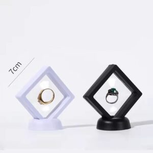 10 Pcs Diamond Shape Floating Display Case, 3D Floating Frame Display Holder Stands for Jewelry Commemorative Coin Medallions Fossil, 3.5 x 3.5 x 0.8 inches, White