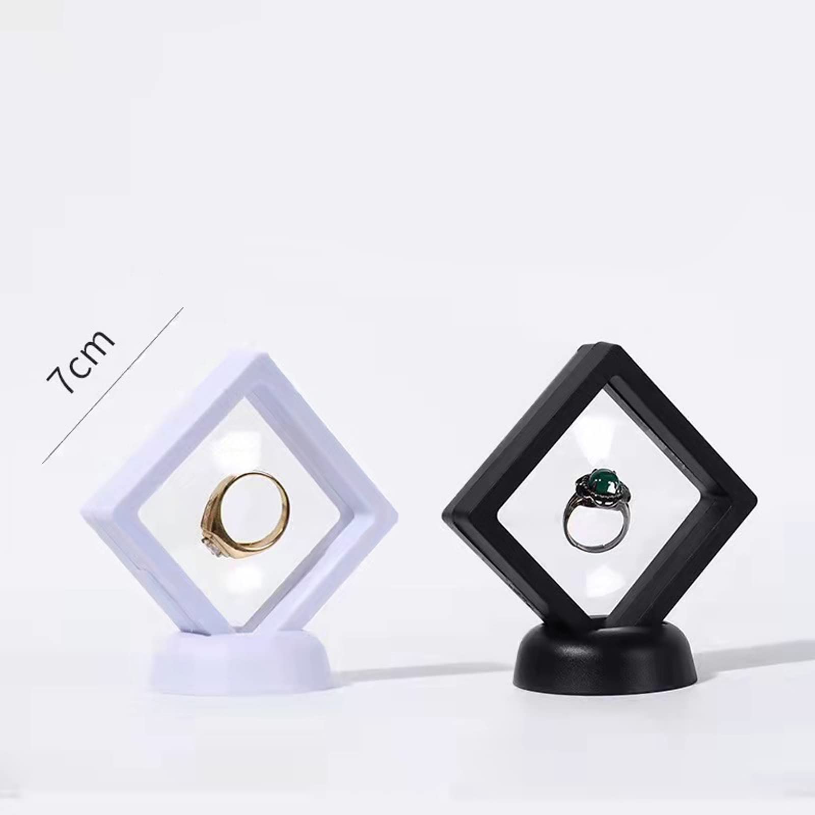 10 Pcs Diamond Shape Floating Display Case, 3D Floating Frame Display Holder Stands for Jewelry Commemorative Coin Medallions Fossil, 3.5 x 3.5 x 0.8 inches, White