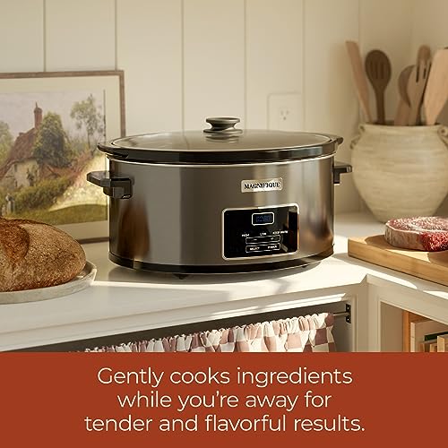 MAGNIFIQUE 8-Quart Casserole Slow Cooker with Timer and Digital Programmable - Small Kitchen Appliance for Family Dinners - Serves 6+ People - Heat Settings: Keep Warm, Low and High