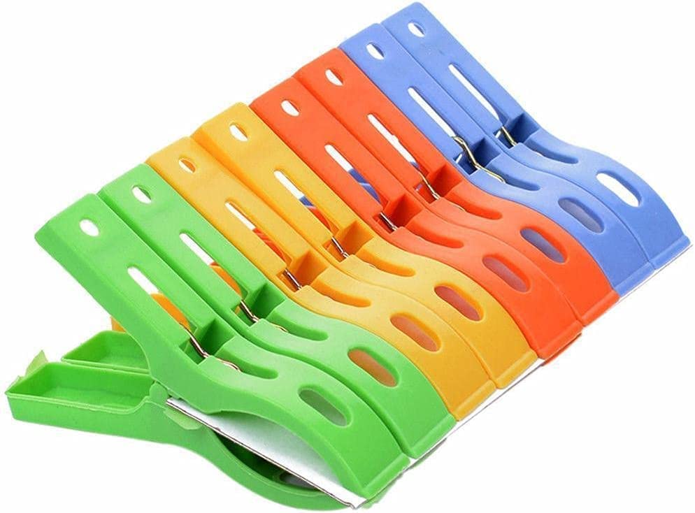 8 Pack Clothes Pins Beach Towel Clips Clothes Pegs Large Clips Clamps, Beach Towel Holder On Lounge Chairs Lawn Chair Keep Your Towel from Blowing Away Plastic Clothes Pegs Hanging Clip Clamps