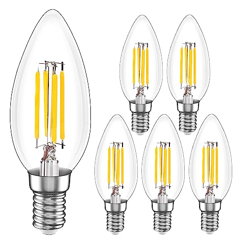 MEGAENERGY E12 LED Bulb Candelabra 40W Equivalent LED Chandelier Light Bulbs, 2700K Warm White, Non-Dimmable, 450Lumens Vintage LED Edison Bulb, CRI 80+, Clear Glass, Pack of 6