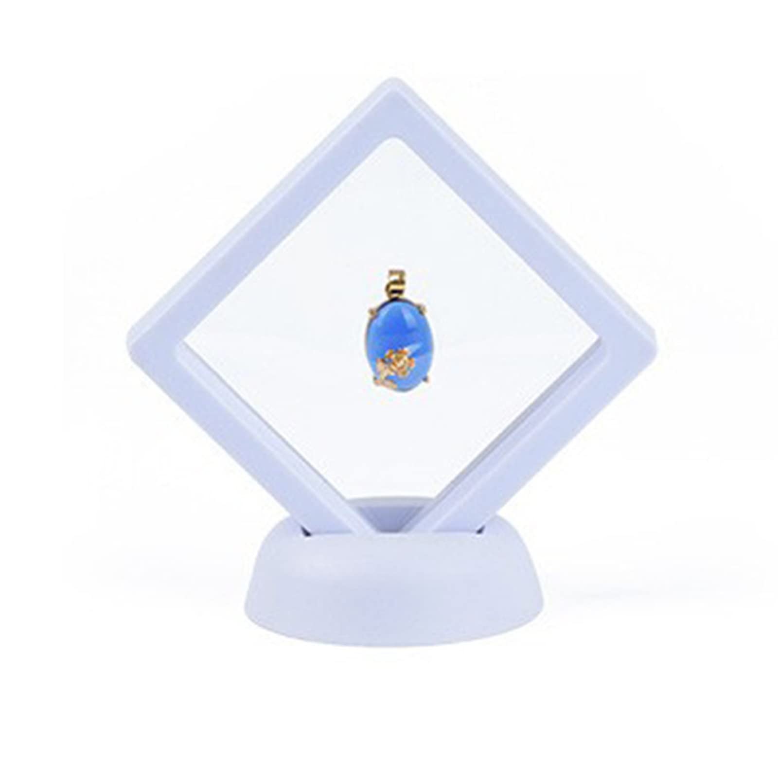 10 Pcs Diamond Shape Floating Display Case, 3D Floating Frame Display Holder Stands for Jewelry Commemorative Coin Medallions Fossil, 3.5 x 3.5 x 0.8 inches, White