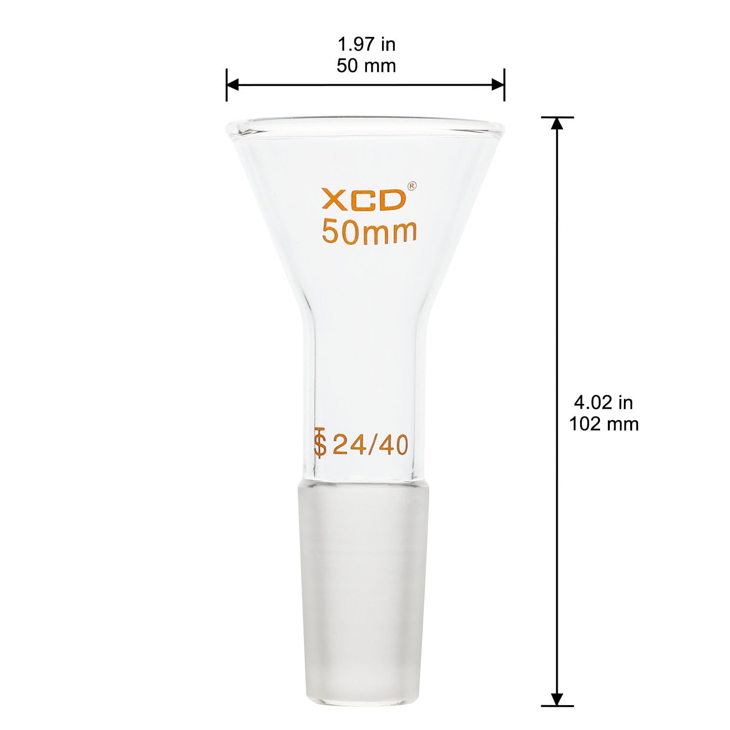 XCD Glass Funnel, Borosilicate Glass Filter Funnel Short Stem Powder Funnel with 24/40 Inner Joint (OD 50 mm) Lab Glass Powder Funnel