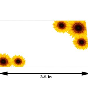 RokAPary Sunflower Tented Table Place Cards, for Wedding, Bridal Shower, Bachelorette or Engagement Party, Dinner Parties, Banquets, Easy Folding, 2"x3.5" Pack of 50 Cards, Made in USA