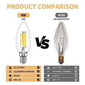 MEGAENERGY E12 LED Bulb Candelabra 40W Equivalent LED Chandelier Light Bulbs, 2700K Warm White, Non-Dimmable, 450Lumens Vintage LED Edison Bulb, CRI 80+, Clear Glass, Pack of 6