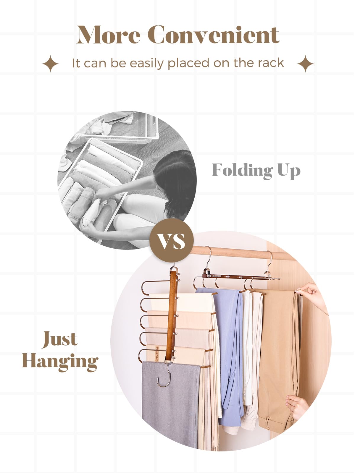 SMARTOR Pants Hangers Space Saving - 3 Pack Wood Jean Hangers for Closet Organizer - Jean Hangers Trouser Holder Closet Space Saving Hangers - Pants Organizer Hanger Space Saver Closet Organization