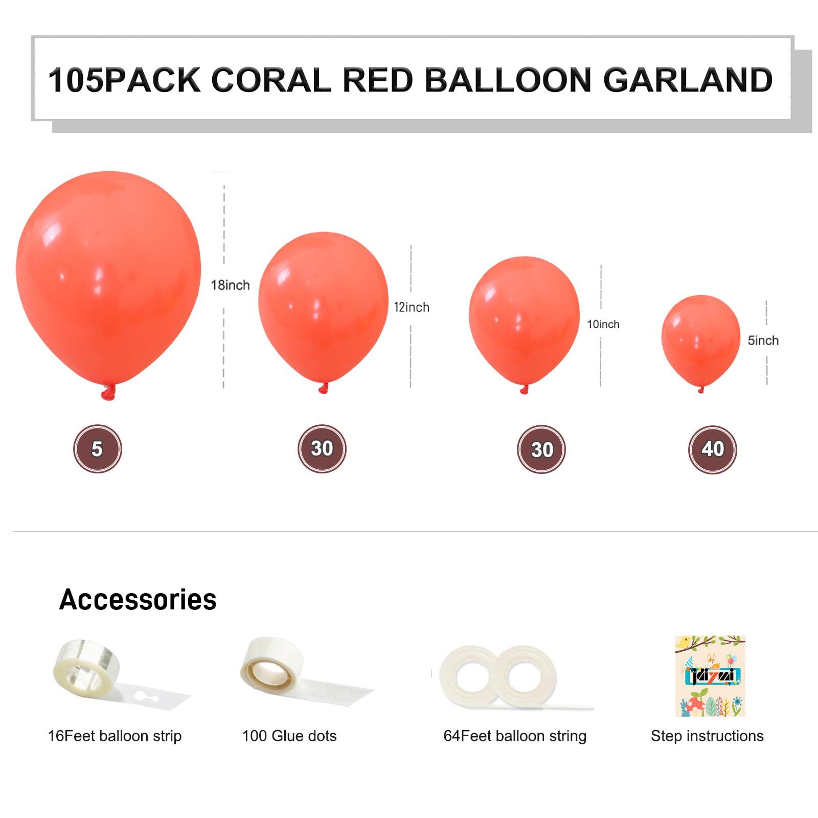 Coral Balloons 105Pcs 18/12/10/5 Inch Different Sizes Coral Red Balloon Arch Kit for Birthday Baby Shower Wedding Bridal Graduation Decoration Valentines Party Supplies