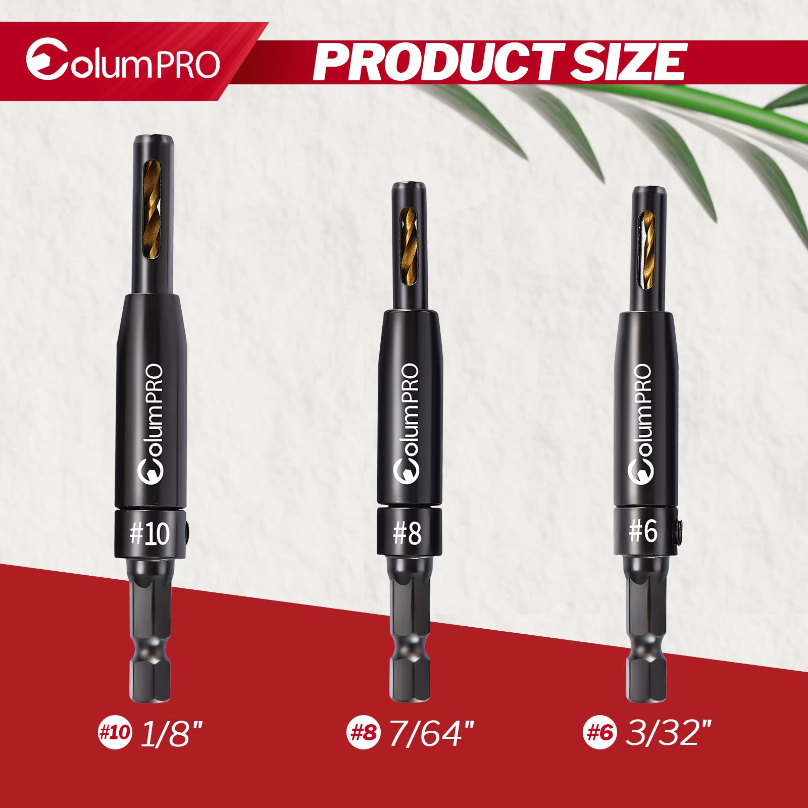 ColumPRO 3 PCS HSS Self Centering Hinge Drill Vix Bits Set, Titanium PlatingCountersink Left Handed Drill Bits Set,Door Window Cabinet Woodworking Pilot Hole Drill Bit 3/32"(#6),7/64"(#8),1/8" (#10)