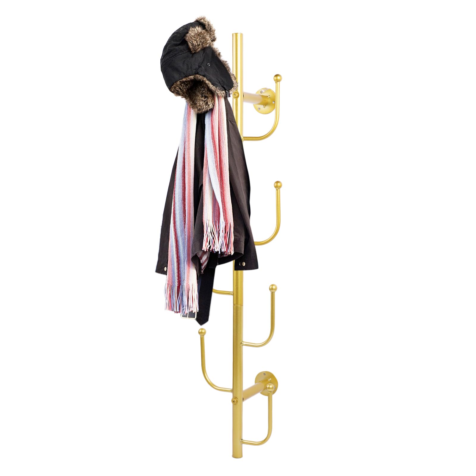 ZHANYUN Modern Wall Mounted Coat Rack - Space-Saving Hat Tree with 8/11 Hooks - Stylish Metal Wall Clothes Purse Rack - Easy Installation for Living Room, Entryway, Bedroom, Office (Gold-U)