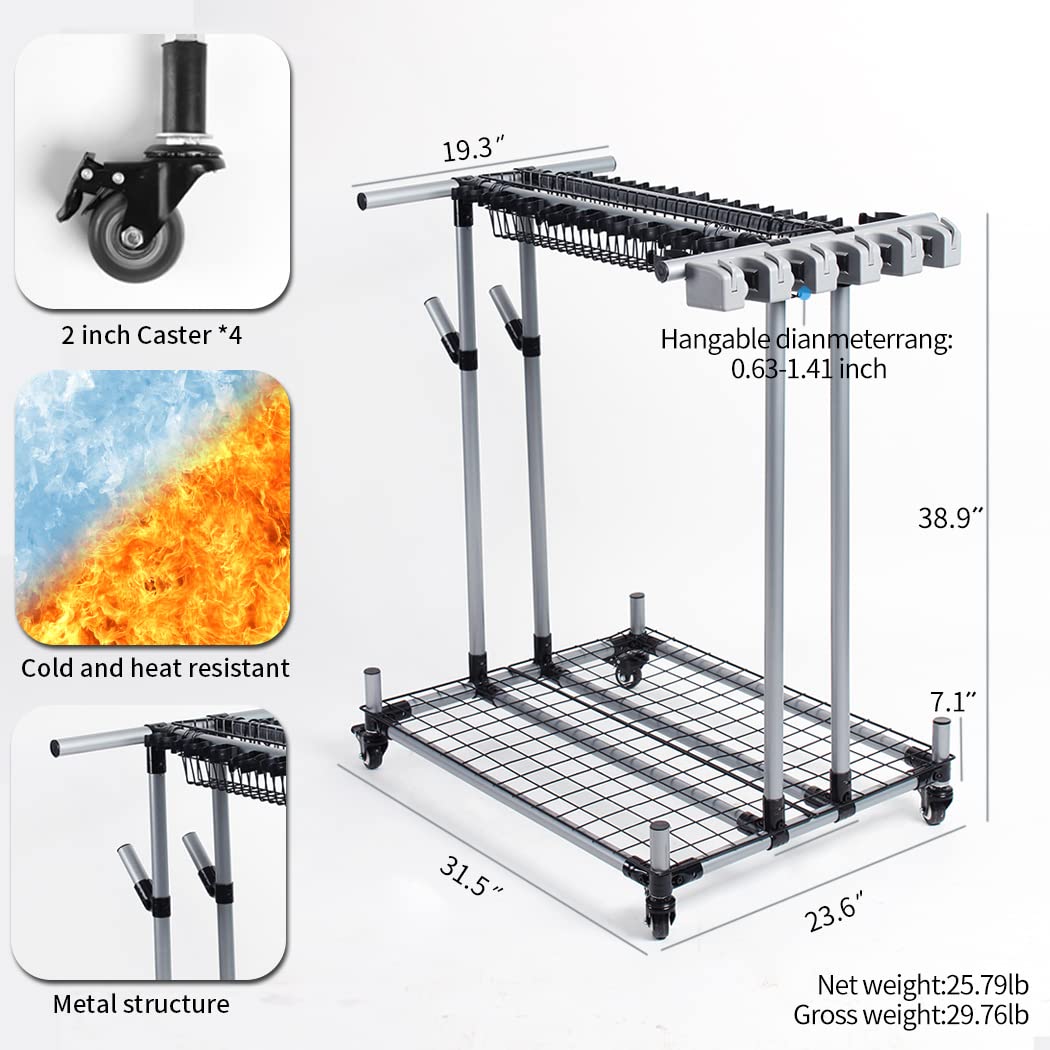 QTJH Heavy duty garden tool organizer garage storage holder storage large long farming tools lawn tool metal rack shovel and rake organizer