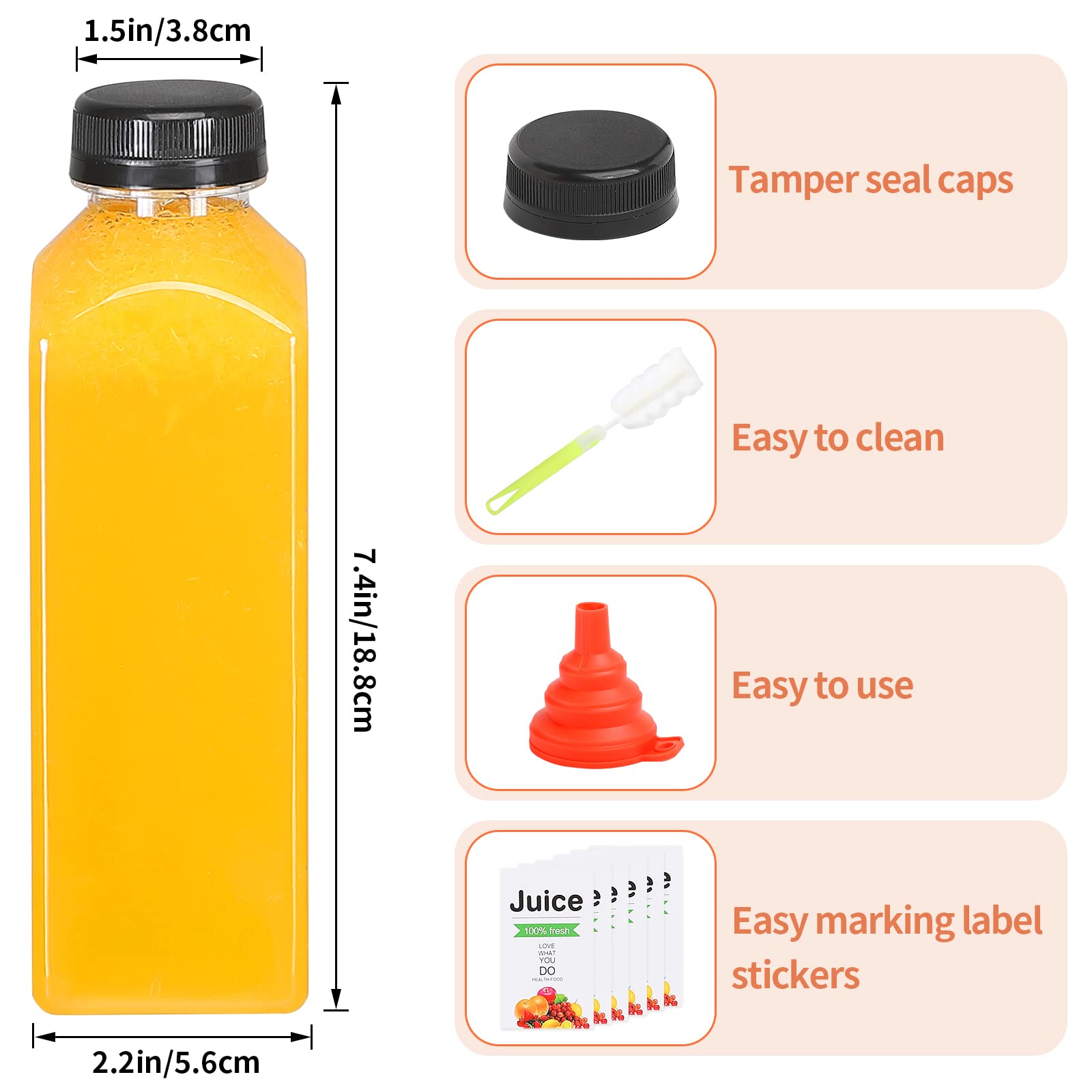 LJINOKYUN 36 pcs-16oz Reusable Take-out Juice Bottles With Caps - Clear Empty Juice Bottles with Labels for Smoothies Drinking and Other Beverages