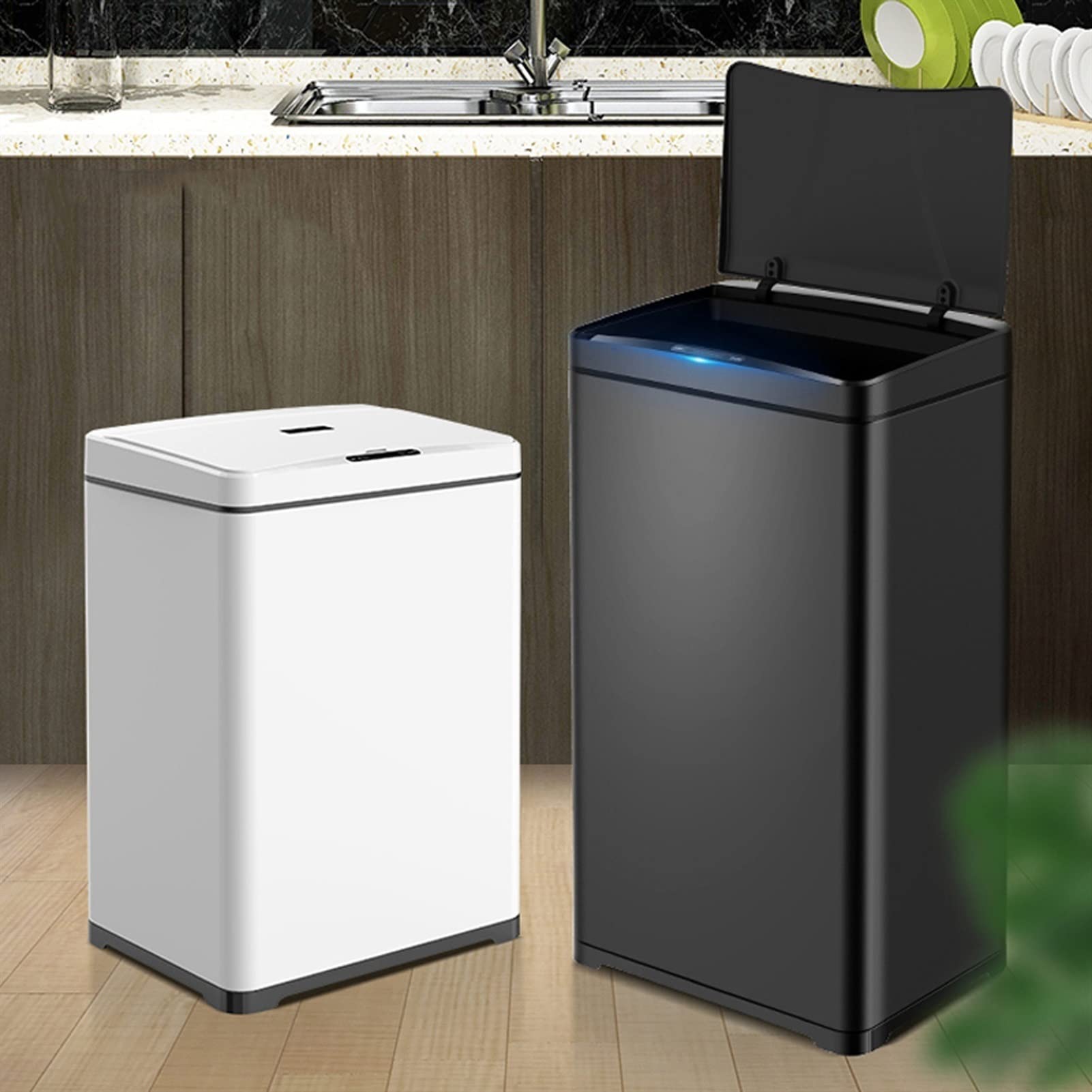 Garbage Recycling Bin Smart Induction Trash Can 13 Gallon Stainless Steel Automatic Trash Can Large Metal Indoor Trash Can with Lid, Powered by Batteries (not Included) Kitchen Trash Can ( Color : Gol