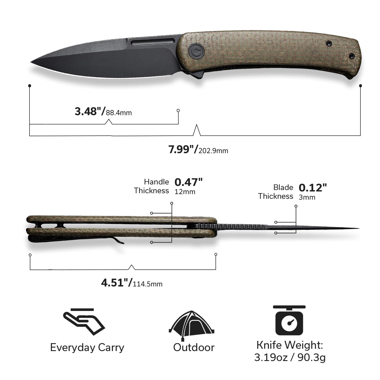 CIVIVI Caetus Pocket Knife for Men,Flipper Knife with 3.48" 14C28N Steel Blade Burlap Micarta Handle, Folding Knife with Liner Lock for Ideal Gift C21025C-3