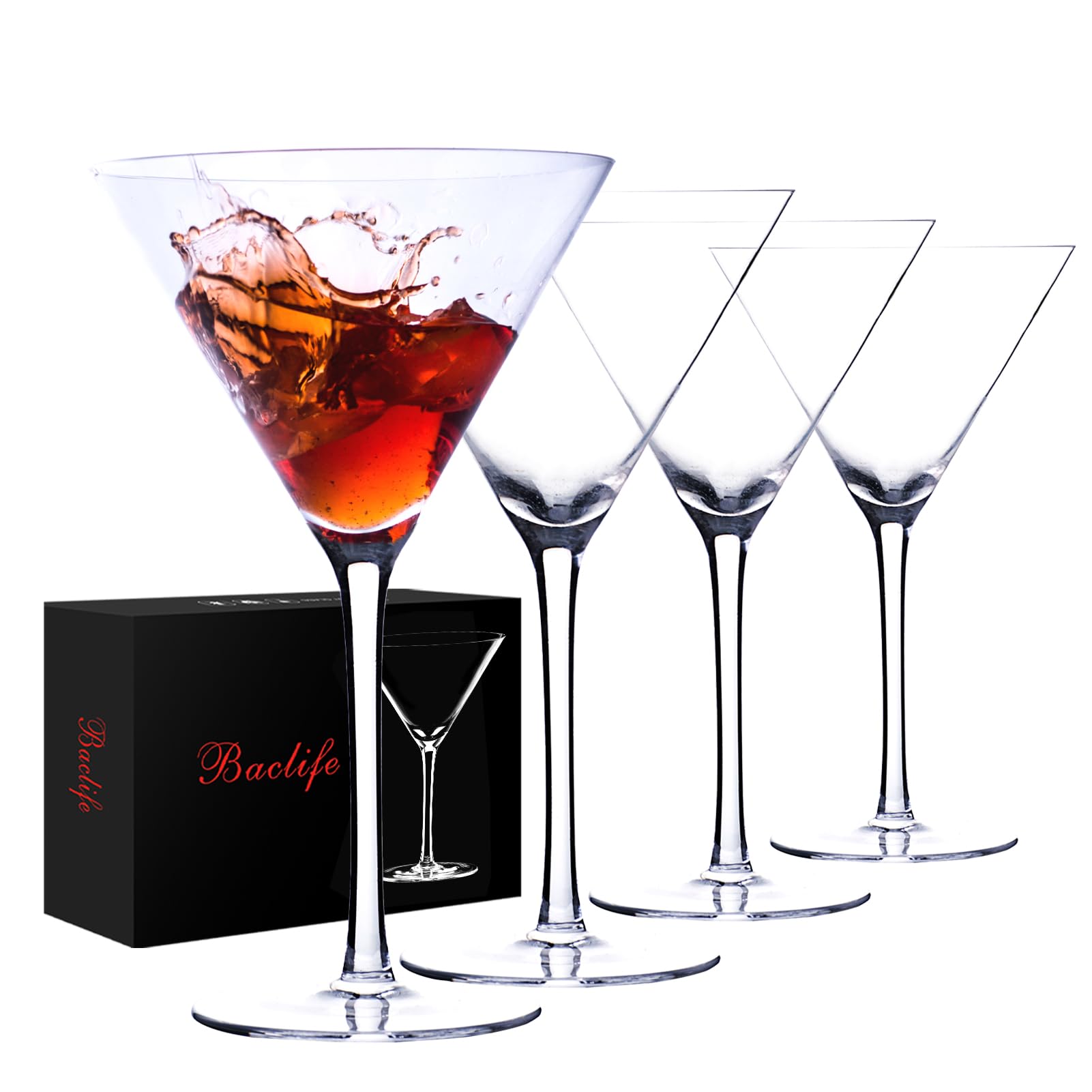 BACLIFE Martini Glasses Set of 4-9.5 oz Coupe Glass Set with Stem - Handblown Crystal Cocktail Glasses - Elegant Cocktail Glasses for Bar, Margarita, Cosmopolitan, Manhattan, Gimlet