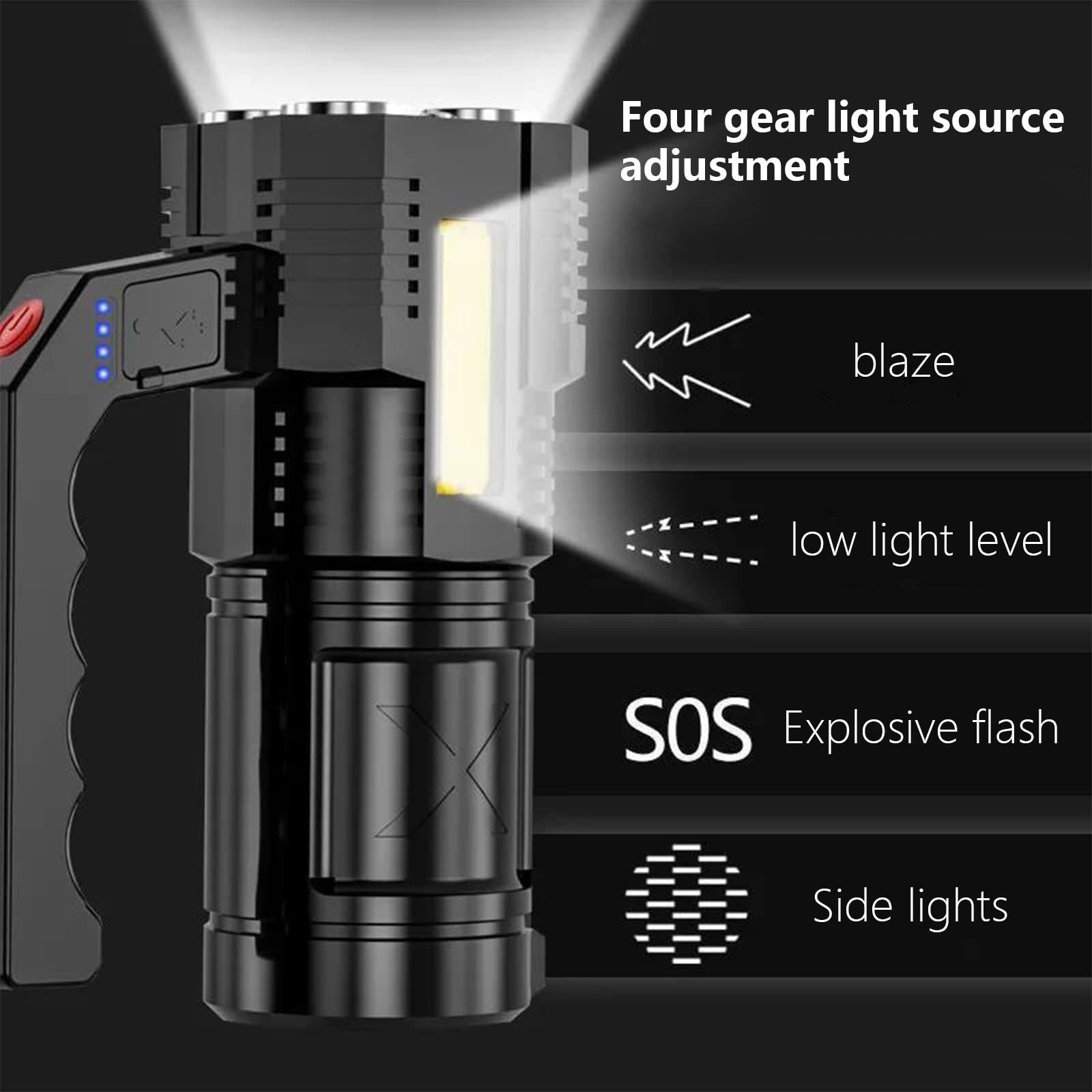 Lovskoo 4 Led Flashlight Outdoor Strong Lights High Brightness Flash Light with 8 Lighting Models, Waterproof, Portable Rechargeable Light Camping Essentials Accessories Camping Supplies Cool Stuff