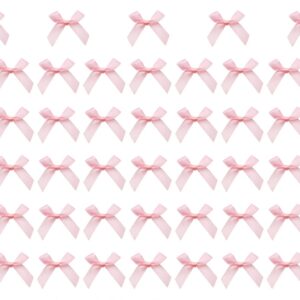 Shapenty Mini Satin Ribbon Bows Flowers Boutique for Sewing Scrapbook Card Making Wedding Christmas Gift Girls Dress Hair Accessories Decoration Crafting, 4x4cm,50PCS (Pink)