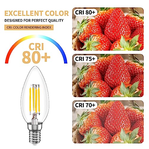 MEGAENERGY E12 LED Bulb Candelabra 40W Equivalent LED Chandelier Light Bulbs, 2700K Warm White, Non-Dimmable, 450Lumens Vintage LED Edison Bulb, CRI 80+, Clear Glass, Pack of 6