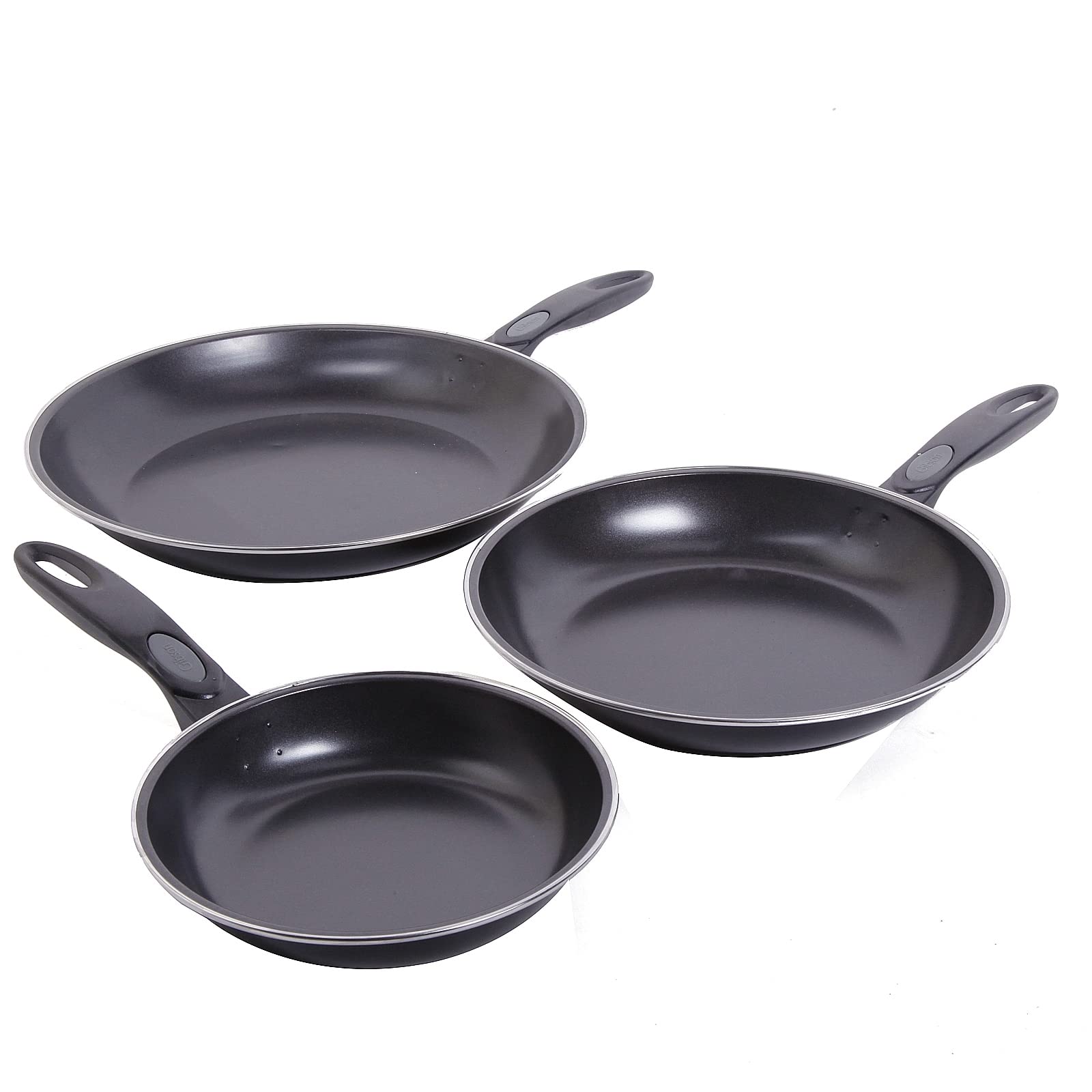 Gibson Home Aventura 3 pc Frying Pan Set - Black - Ez Cook - Euro Bakelite Handle - Carbon Steel - O/S - Shrink Wrap