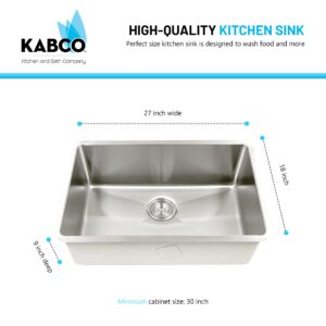 KABCO 18 Gauge 27 Inch Single Bowl Undermount Stainless Steel Kitchen Sink with 2 Pieces Sink Accessories, Rust Resistant Sound and Heatproof Laser Cut Tight Radius Sink for Indoor or Outdoor Kitchens