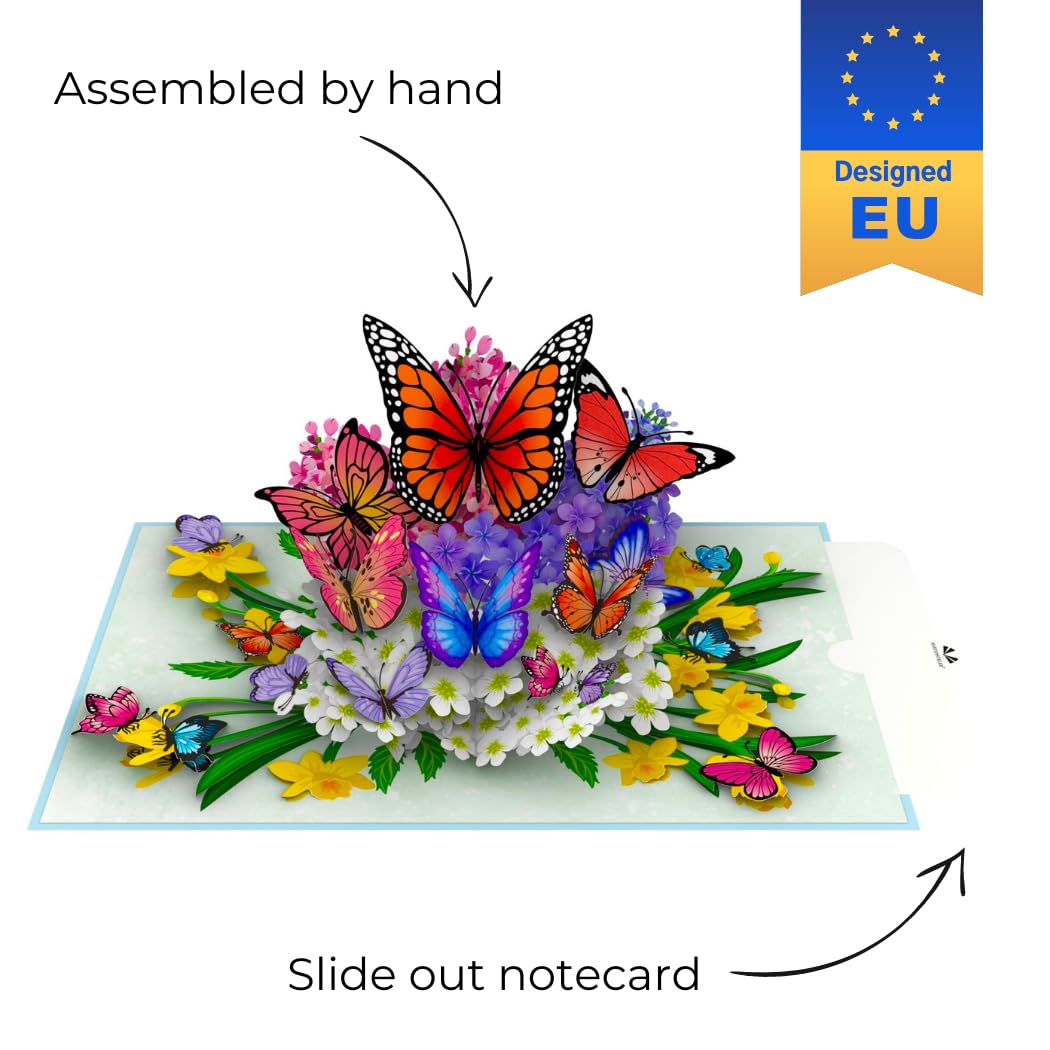 Hartensteler® Butterflies in Nature Pop Up Card - 3D Butterfly Card for Wife, Girlfriend & Mother (Birthday Card, Get Well, Thank You, Anniversary)