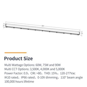 LEDONE 8FT LED Vapor Tight Light, 60W/75W/90W Tunable, Selectable CCT 3500K/4000K/5000K, 0-10V Dimmable, IP66 Outdoor, UL DLC NSF Listed, 2 PK