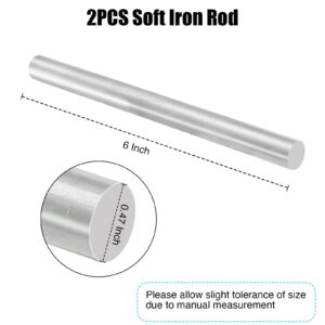 JECROISTOI Soft Iron Rod - 0.47" Diameter x 6''L, 2 PCS Iron Rods, Ideal Core for Making Electromagnets