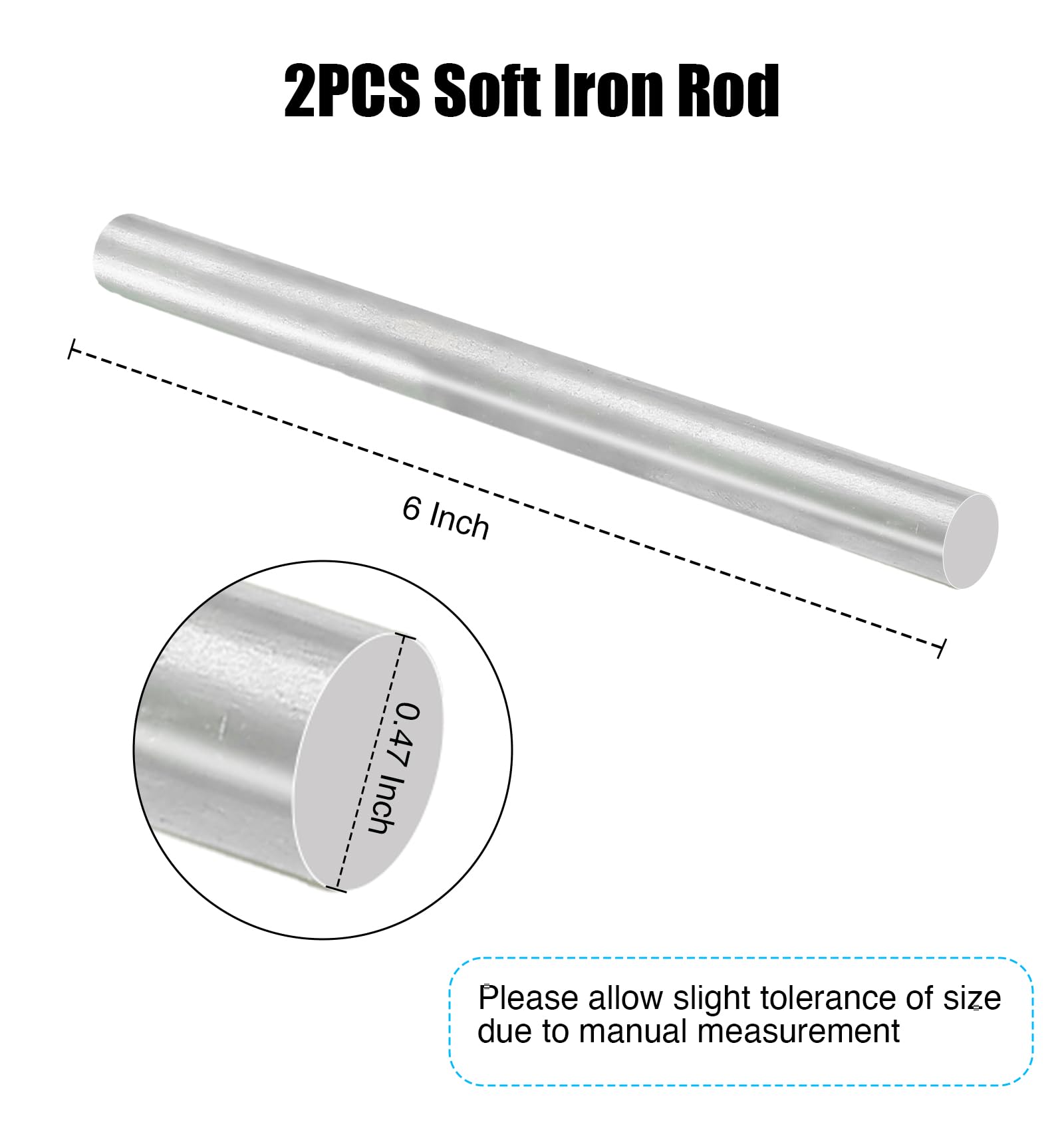 JECROISTOI Soft Iron Rod - 0.47" Diameter x 6''L, 2 PCS Iron Rods, Ideal Core for Making Electromagnets