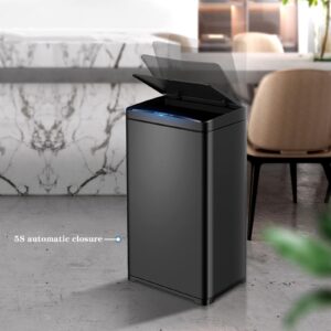 Garbage Recycling Bin Smart Induction Trash Can 13 Gallon Stainless Steel Automatic Trash Can Large Metal Indoor Trash Can with Lid, Powered by Batteries (not Included) Kitchen Trash Can ( Color : Gol