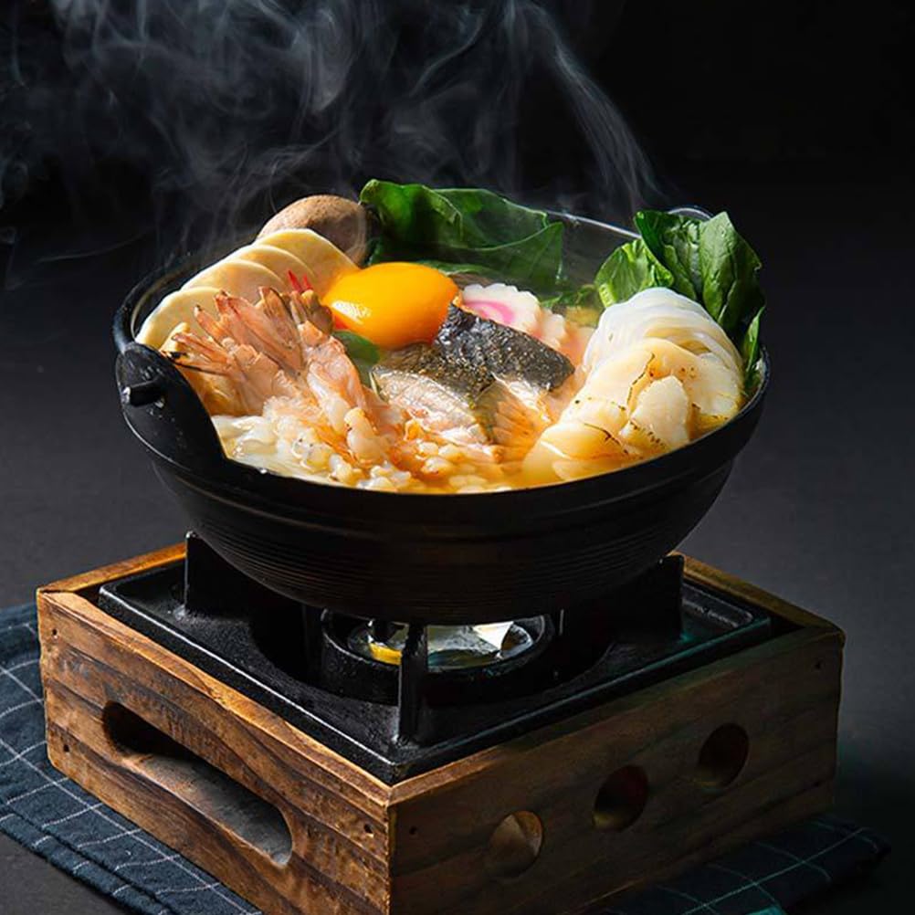 Happyyami Sukiyaki Nonstick Cookware Sukiyaki Pot Cheese Fondue Japanese Hot Pot Old Shabu Pot Outdoor Saucepan Cast Iron Sauce Pot Handle Wood + Iron Claypot Soup Hot Pot