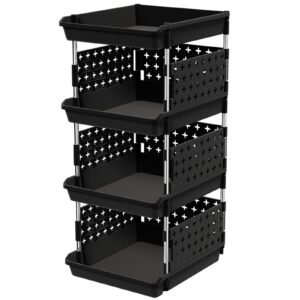 lifewit stackable storage bins, 4 tier stackable baskets for closet, playroom, kitchen, food, and pantry organization, large capacity stackable storage containers shelves, 13.8 x 11.8 x 28.3 inch