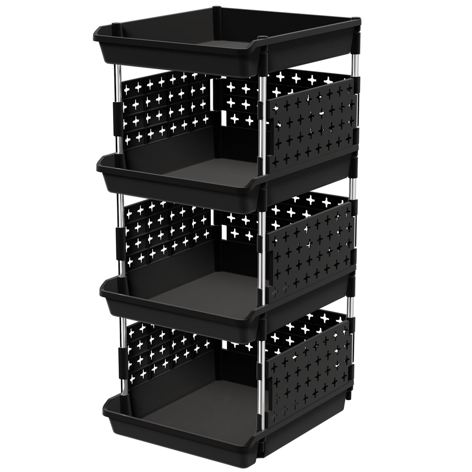 Lifewit Stackable Storage Bins, 4 Tier Stackable Baskets for Closet, Playroom, Kitchen, Food, and Pantry Organization, Large Capacity Stackable Storage Containers Shelves, 13.8 x 11.8 x 28.3 inch