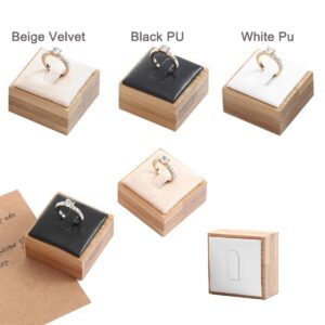 Coward Bamboo 6 Pcs Rings Display Stand for Shop Selling, Ring Jewelry Holder Organizer Drawer Storage (Black PU)