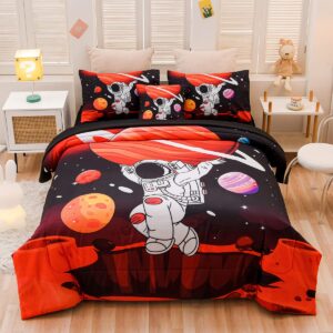 Tasselily Full Size Comforter Sets for Boys, Astronaut Outer Space Bedding Set Full Bed in a Bag, 6 Pcs Comforter Set with Sheets