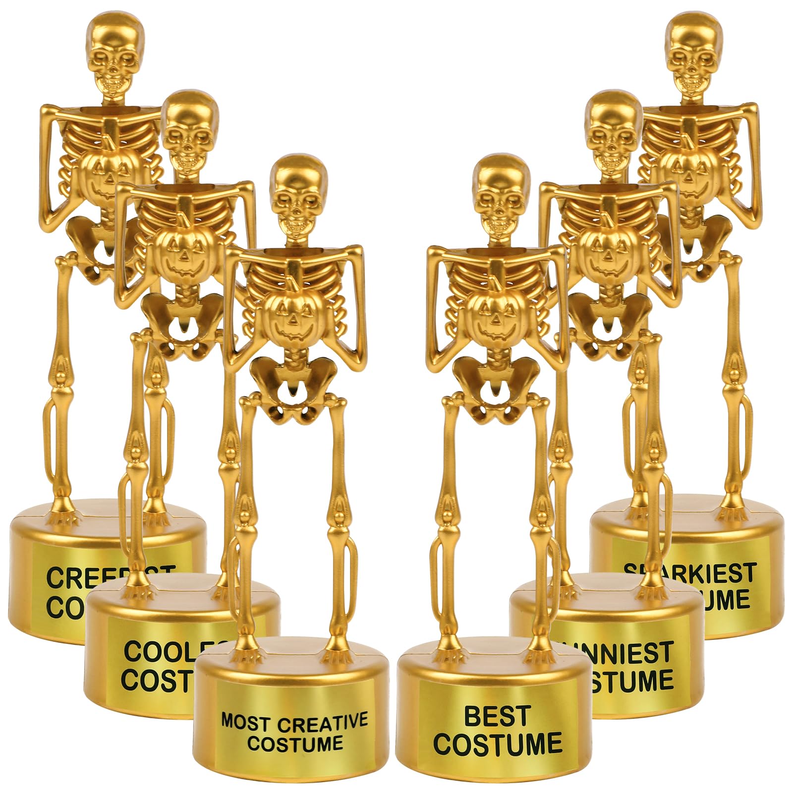 CCINEE 6 Halloween Best Costume Skeleton Trophy, Halloween Skull Party Favor Prizes Gold Bones Game Awards Costume Contest Event Trophy School Classroom Rewards Treats for Kids Goodie Bag Fillers