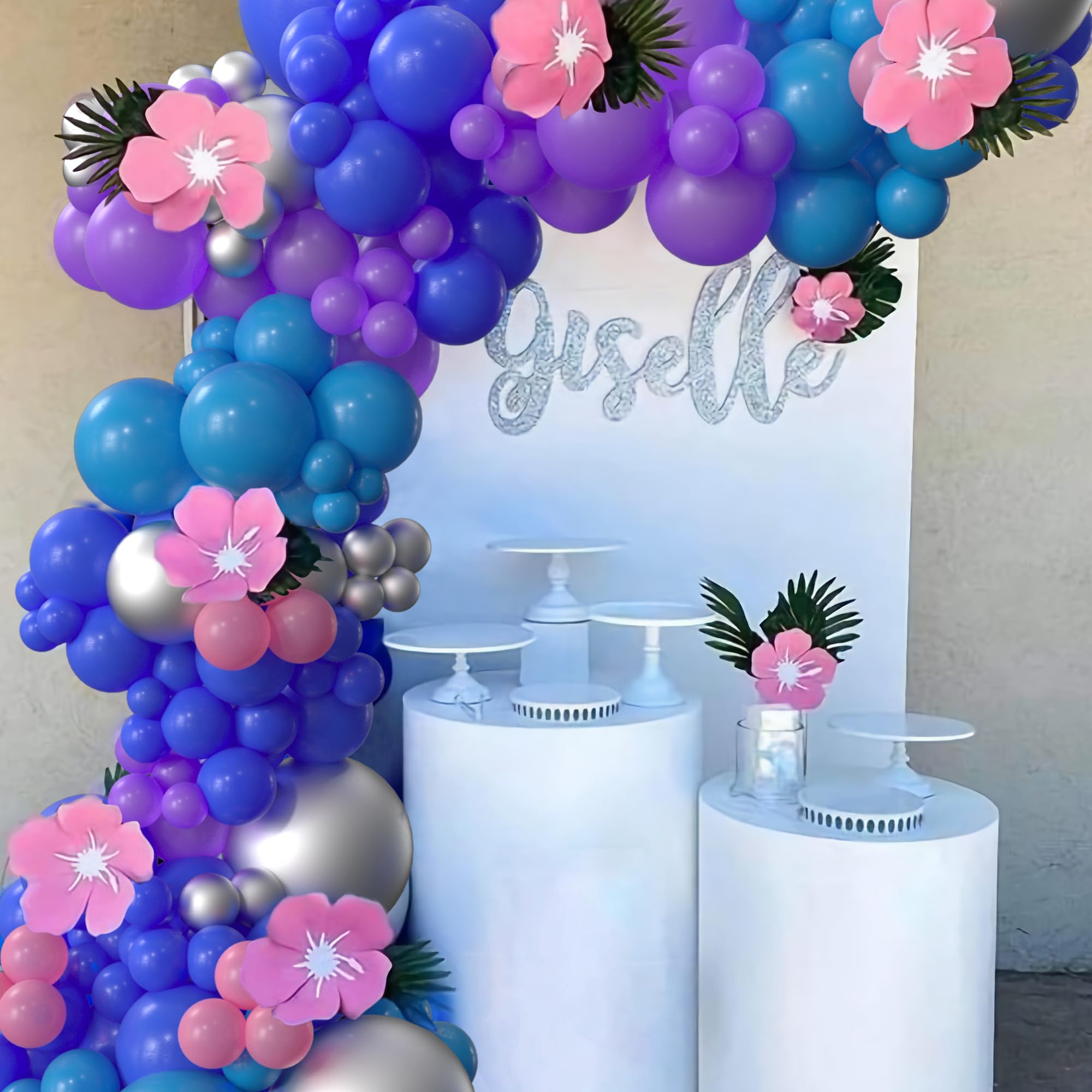 HYOWCHI Stitch Party Supplies - 170 Pcs Cartoon Stitch Balloon Garland Arch Kit, Purple Blue Silver Latex Balloon Arch For Hawaii Theme Stitch Baby Shower Birthday Party Decorations