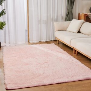 lfhht soft fluffy area rugs for bedroom living room, 4x6 feet indoor plush shaggy fuzzy carpet shag rug for kids boys girls baby nursery dorm room home decor, pink