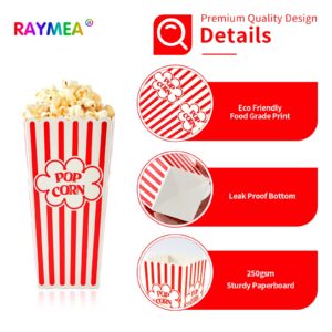 RAYMEA Popcorn Containers Disposable 46 Oz Red & White Striped 28 Pack Cardboard Popcorn Boxes for Movie Night