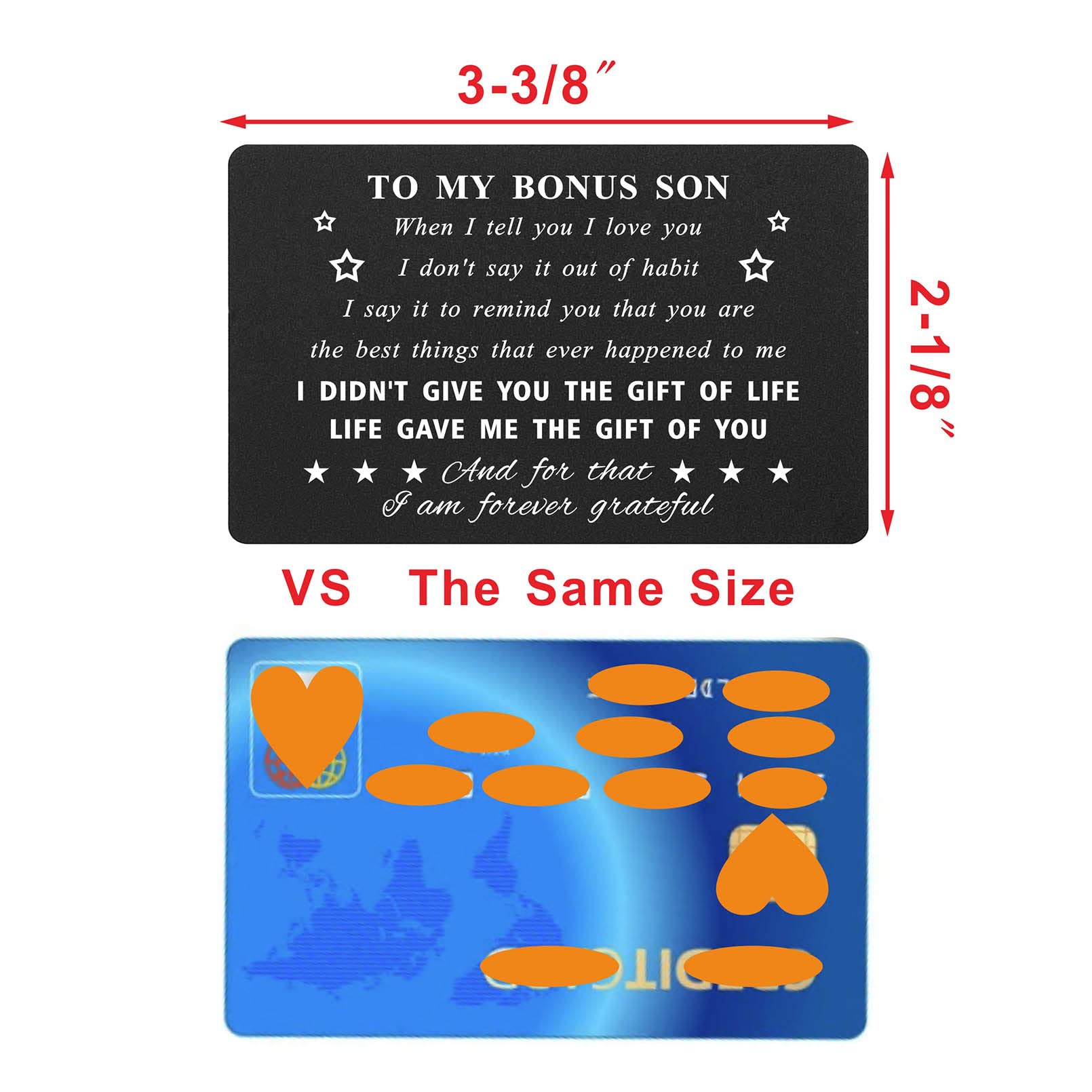 Bonus Son Gifts Stepson Christmas Card - Stepson Gifts for Father's Day Graduation Birthday Christmas Valentines, I Didn't Give You Life But Life Gave Me the Gift of You, Engraved Black Aluminum