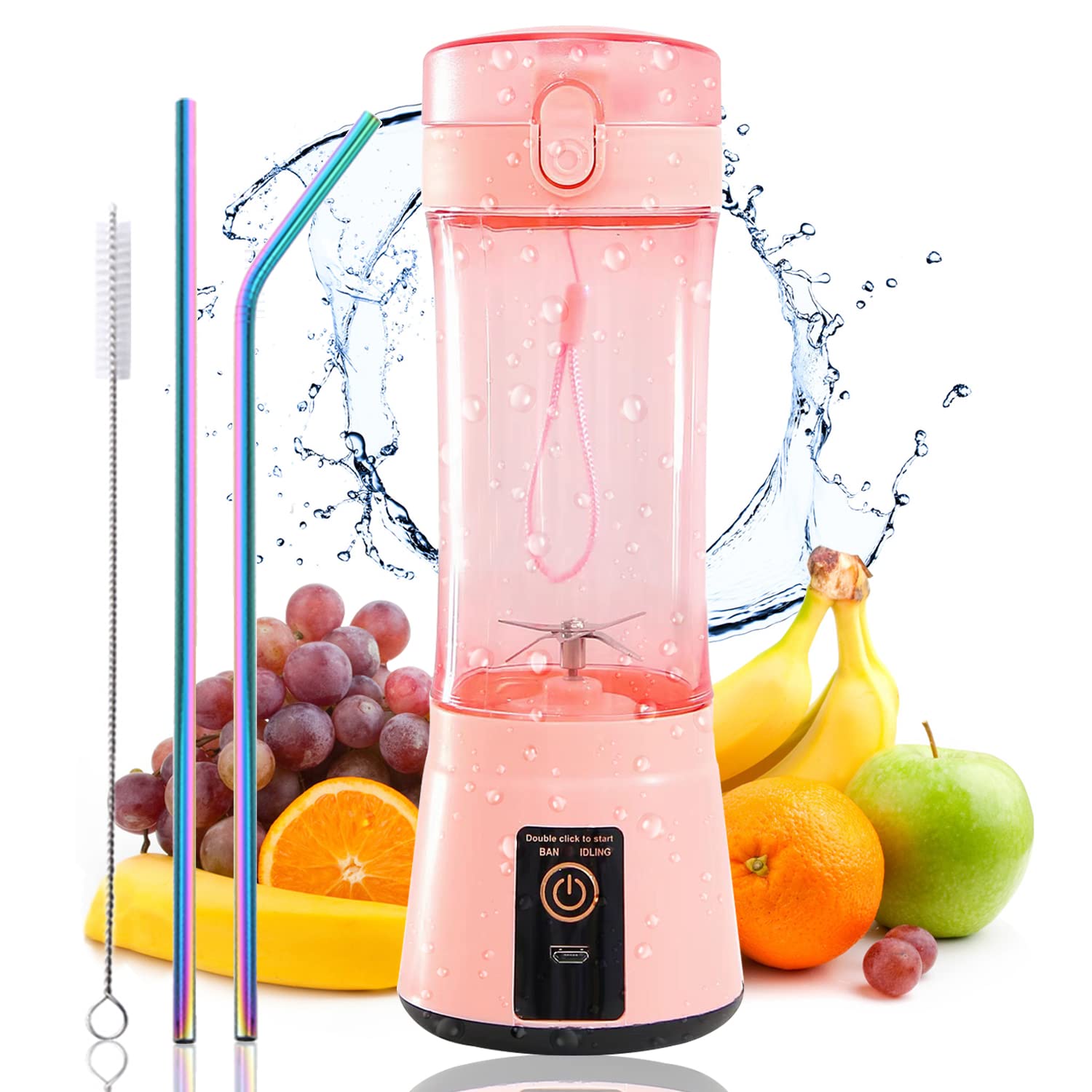 Lukern 13.5oz Portable Blender，Ideal for Travel, Home and Office Smoothies Personal Blender Mini Shakes Juicer Cup home，office，Outdoors.Multi-purpose USB Rechargeable with Protection Design