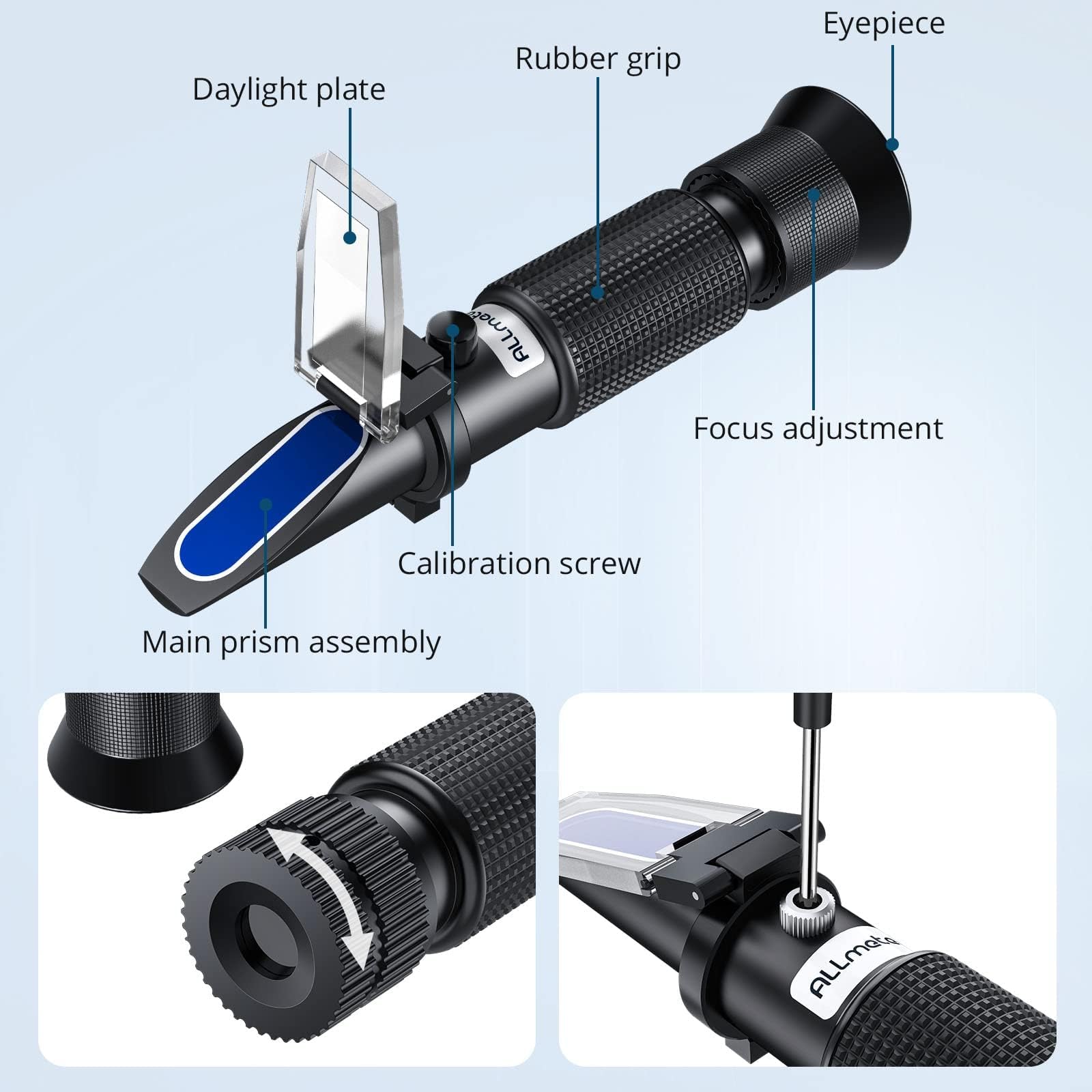 ALLmeter Brix Refractometer with ATC Dual Scale Specific Gravity 1.000-1.130 and Brix 0-32% Digital Handheld Homebrewing Tool for Beer and Wine Makers Homebrew Brix Meter Fruit Sugar Content