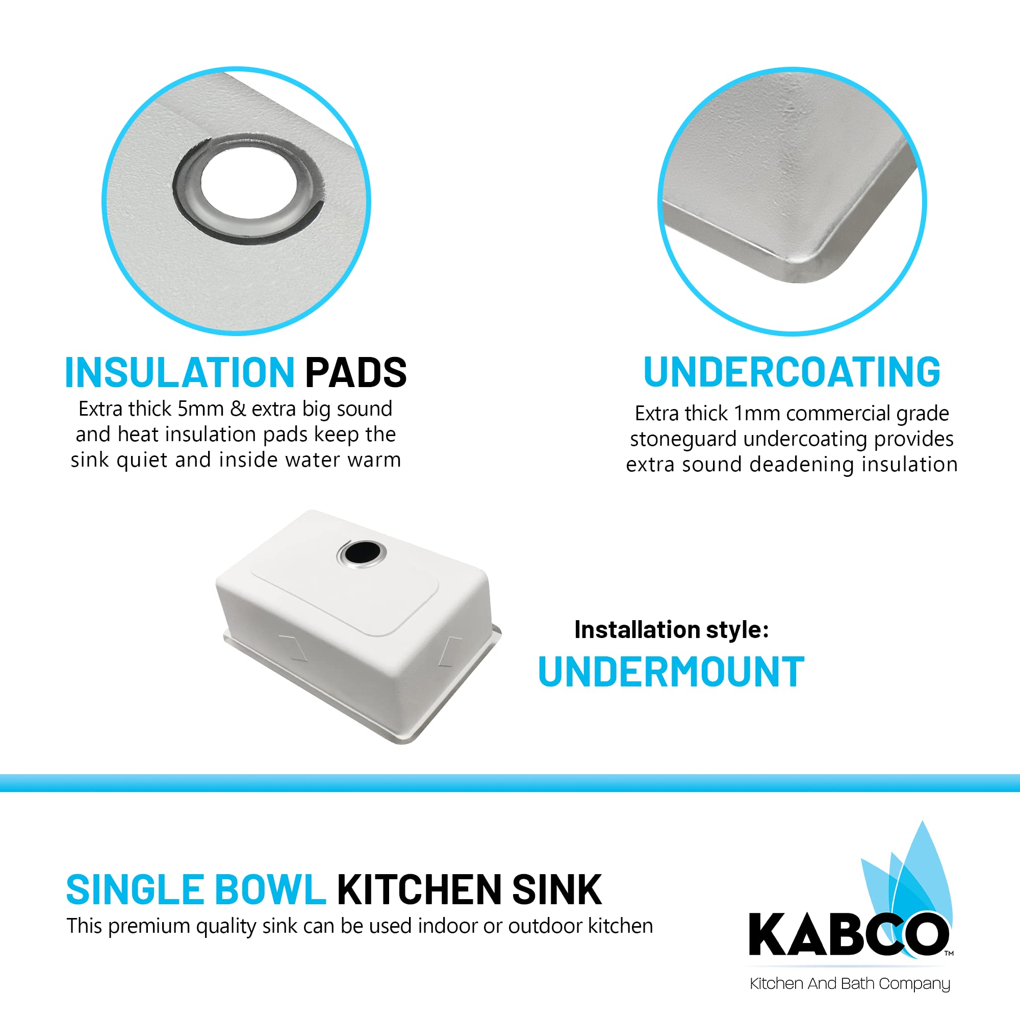 KABCO 18 Gauge 27 Inch Single Bowl Undermount Stainless Steel Kitchen Sink with 2 Pieces Sink Accessories, Rust Resistant Sound and Heatproof Laser Cut Tight Radius Sink for Indoor or Outdoor Kitchens