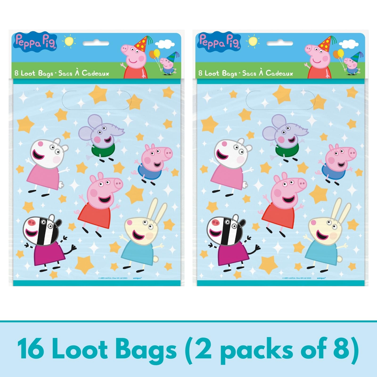 Unique Peppa Pig Party Favor Bags Pack - 16 Peppa Pig Goodie Bags, Checklist - Peppa Pig Party Decorations, Birthday Party Supplies, Officially Licensed