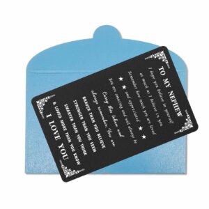 Nephew Gifts Nephew Birthday Card - My Nephew Gifts for Graduation Father's Day Christmas Valentines, Remember How Much You Are Loved, Engraved Black Aluminum