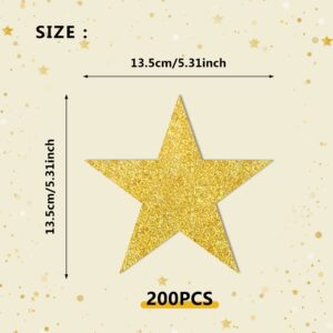 200 PCS Glitter Gold Five Star Cutouts Paper Star Confetti Cutouts Gold Star Cutouts for Bulletin Board Stars Accents Classroom Wall Party Decoration Supply