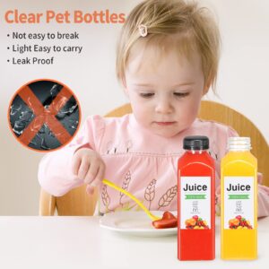 LJINOKYUN 36 pcs-16oz Reusable Take-out Juice Bottles With Caps - Clear Empty Juice Bottles with Labels for Smoothies Drinking and Other Beverages